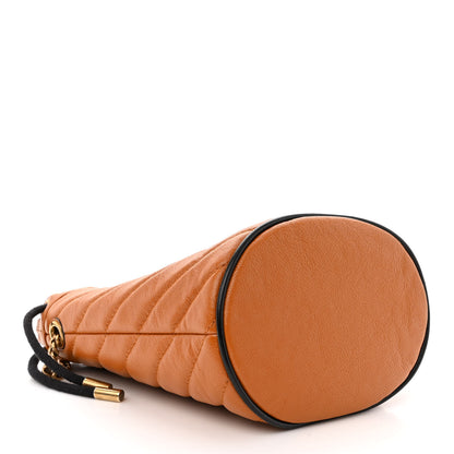 Gucci Vintage Effect Calfskin Matelasse Diagonal Mini Torchon GG Marmont 2.0 Bucket Bag Cognac 4 of 11