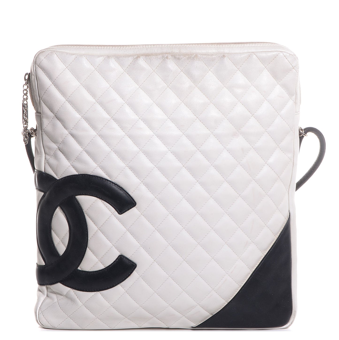 Calfskin Quilted Large Cambon Messenger White Black