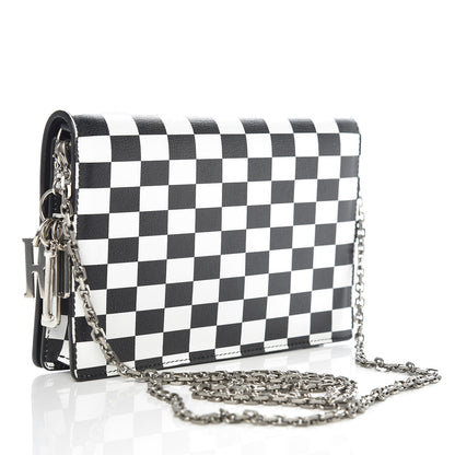 Christian Dior Calfskin Checkered Print Wallet On Chain WOC White Black 3 of 8