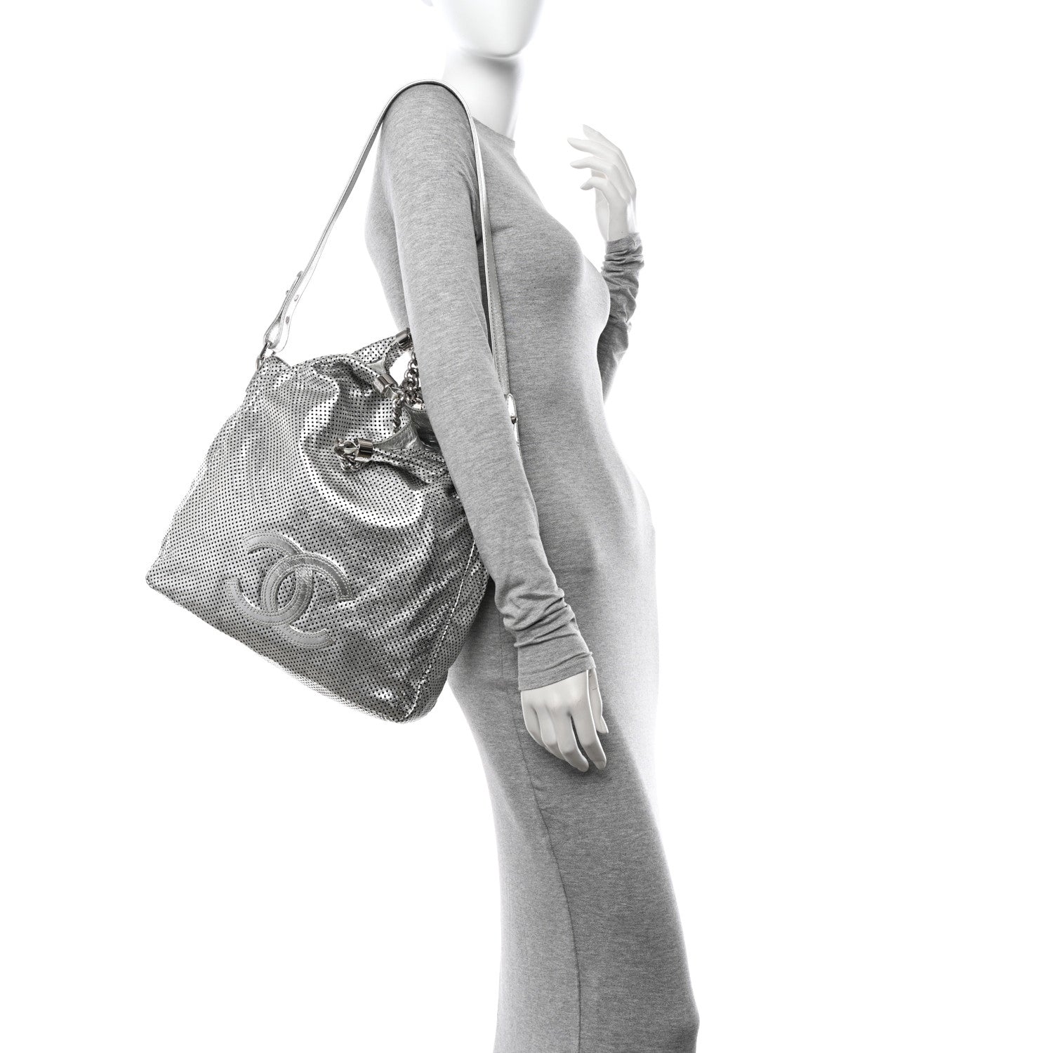 Chanel Metallic Glazed Calfskin Perforated Medium Rodeo Drive Tote Silver 2 of 11