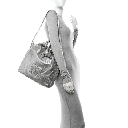 Chanel Metallic Glazed Calfskin Perforated Medium Rodeo Drive Tote Silver 2 of 11