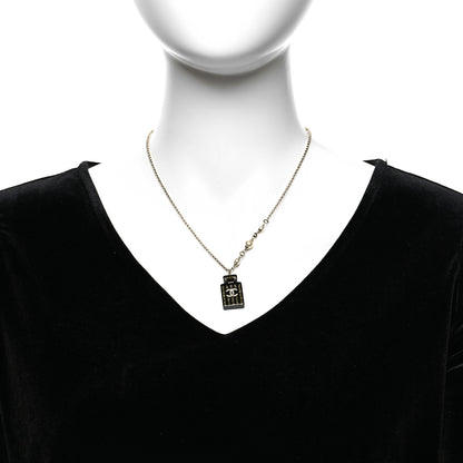 Chanel Pearl Resin Strass Perfume Bottle CC Necklace Black Gold 2 of 6