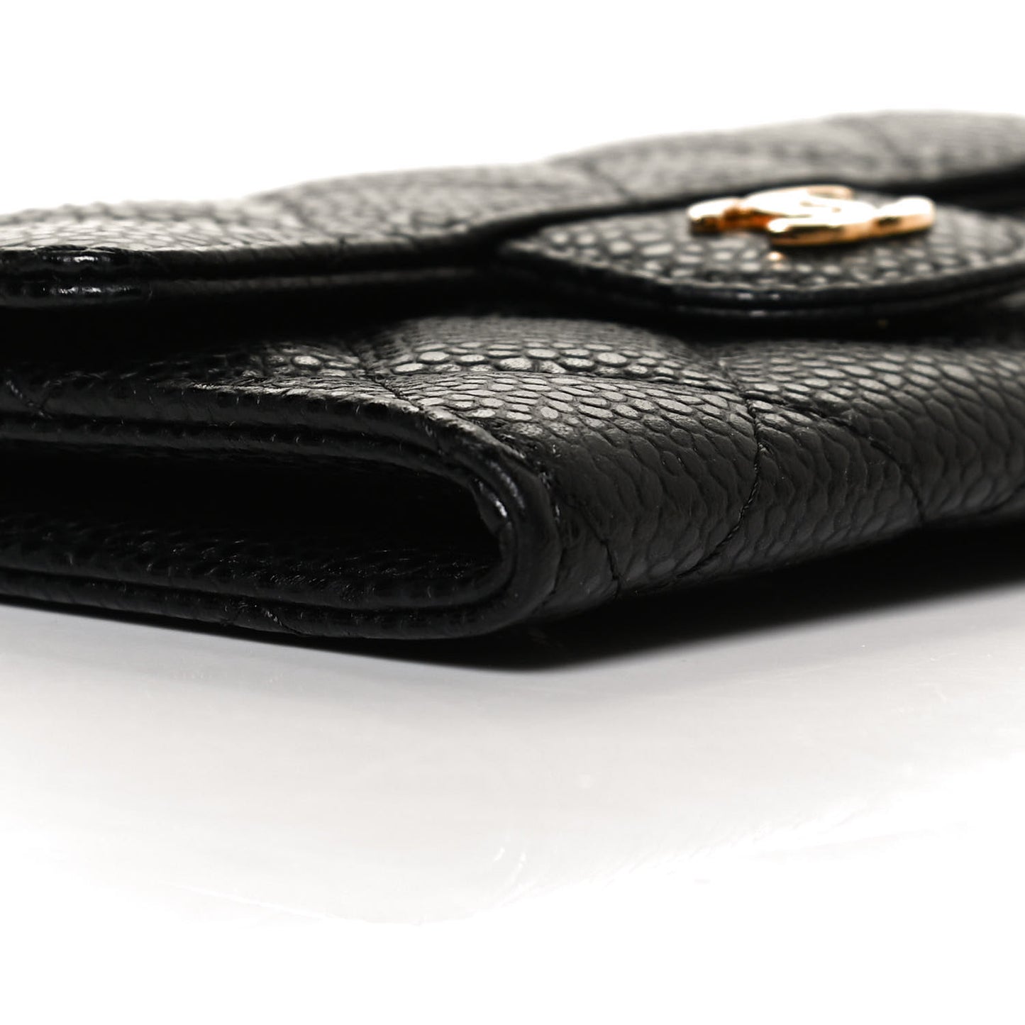 Caviar Quilted Flap Card Holder Black