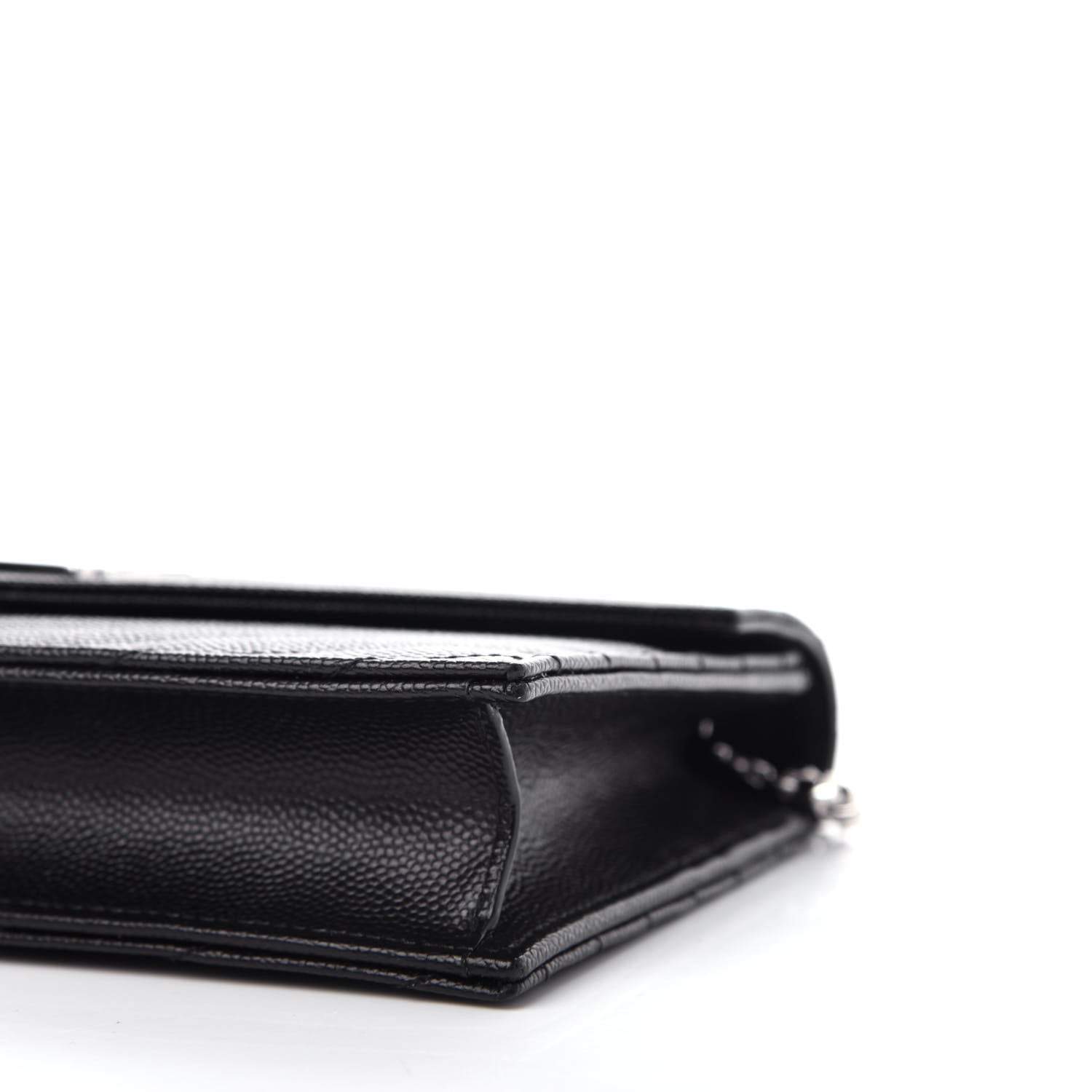 Saint Laurent Grain De Poudre Matelasse Chevron Monogram Envelope Chain Wallet Black 8 of 10