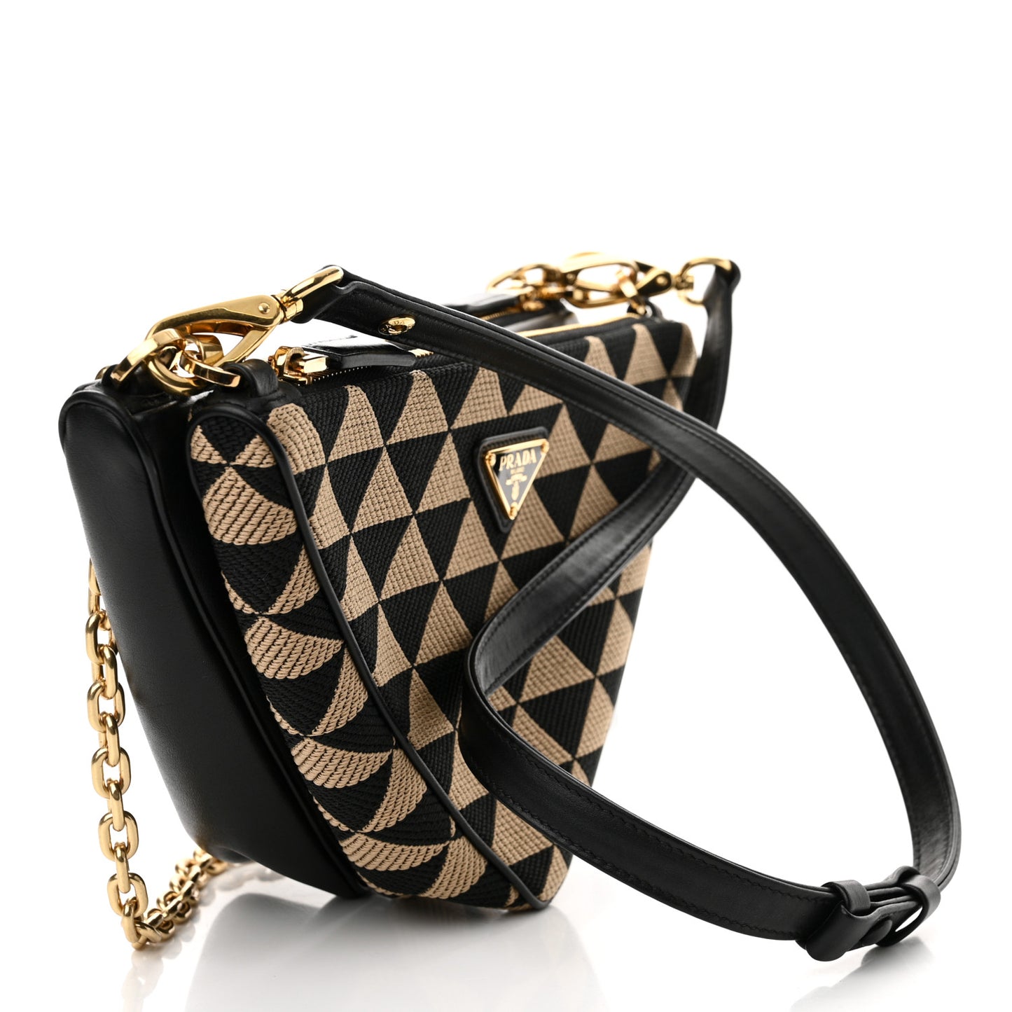Jacquard Calfskin Triangolo Symbole Embroidered Mini Triangle Double Bag Black Corda