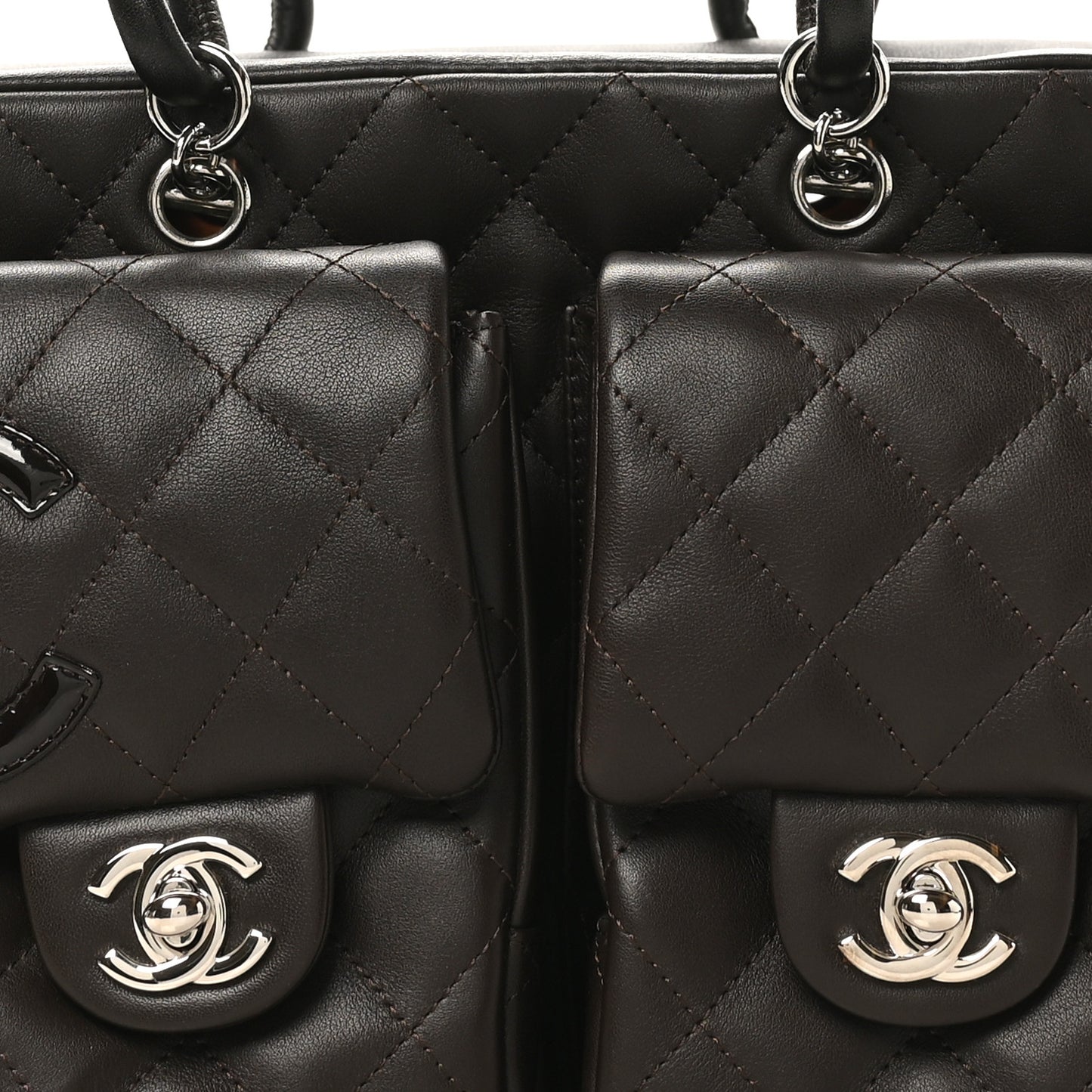 Calfskin Quilted Large Cambon Multipocket Reporter Brown