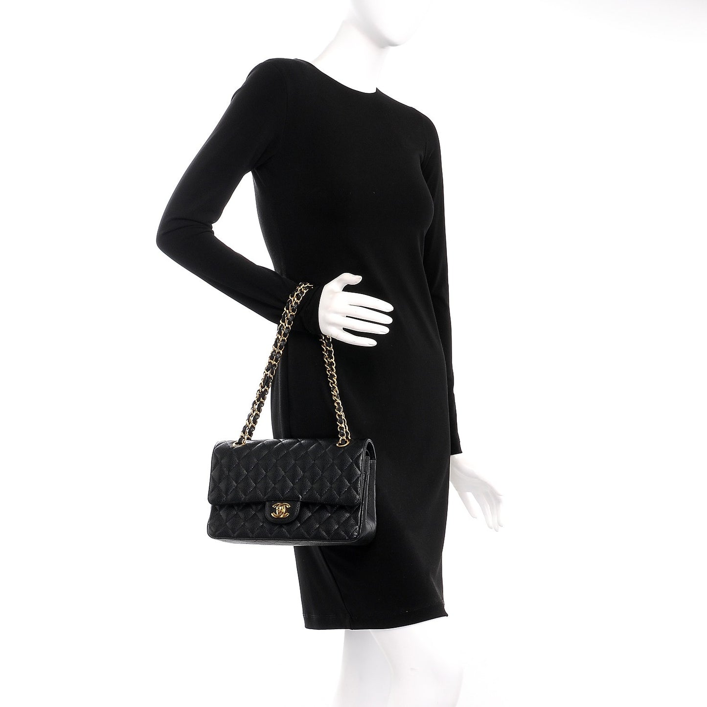 Caviar Quilted Medium Double Flap Black