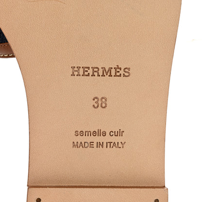 Hermes Calfskin Denim Oran Sandals 38 Bleu Brut Gold 6 of 9