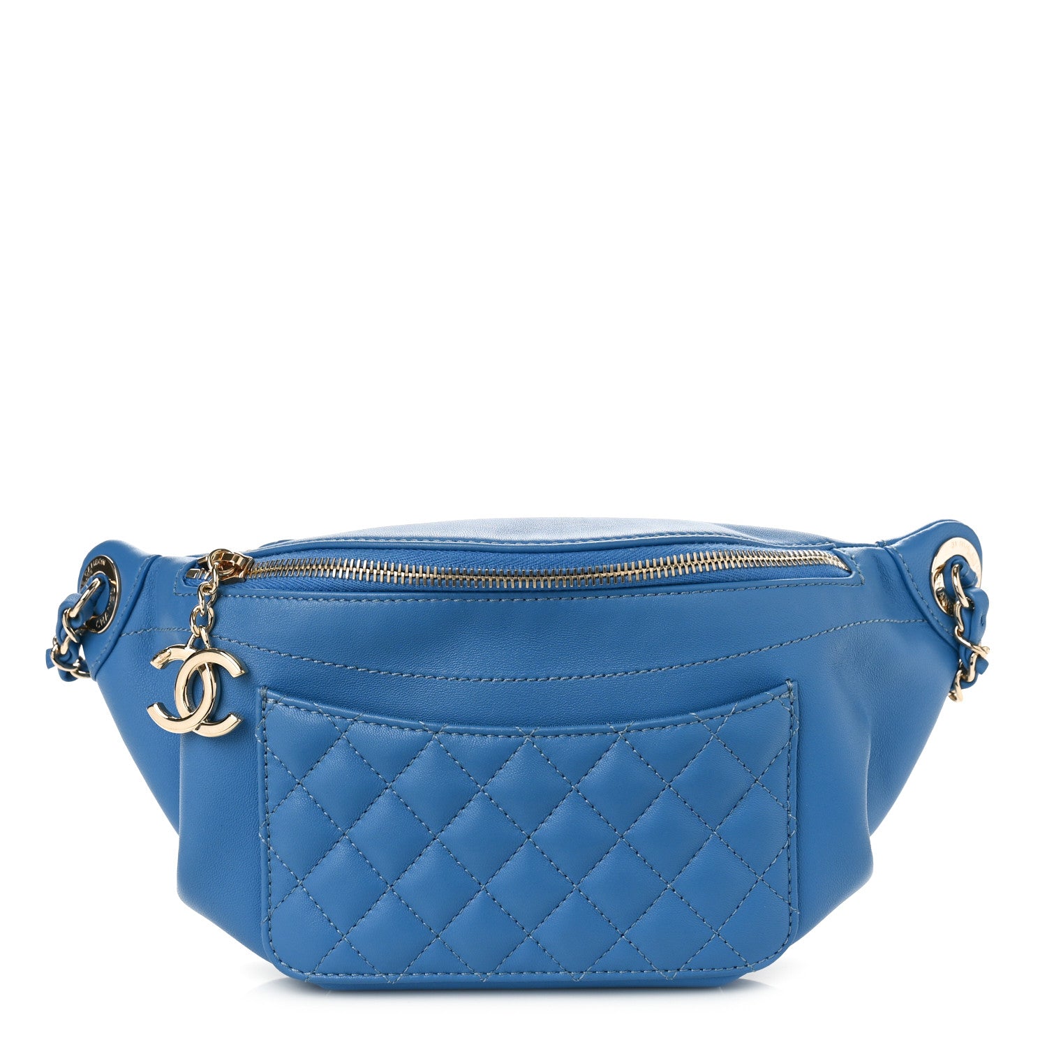 Chanel Crumpled Lambskin Quilted Waist Bag Fanny Pack Blue 1 of 9