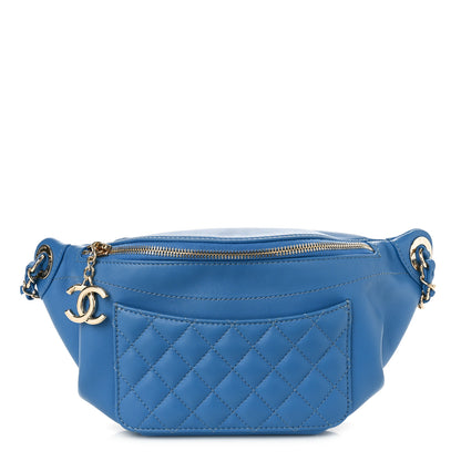 Chanel Crumpled Lambskin Quilted Waist Bag Fanny Pack Blue 1 of 9