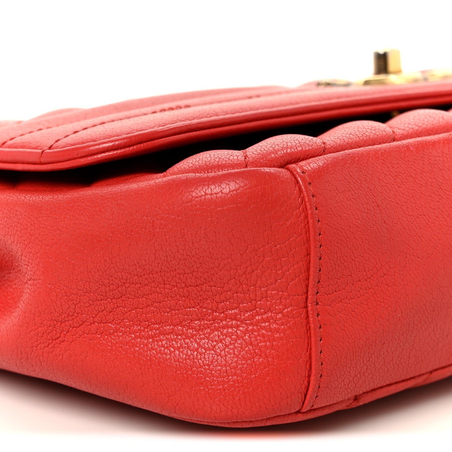 Shiny Goatskin Diagonal Quilted Medium Flap Red