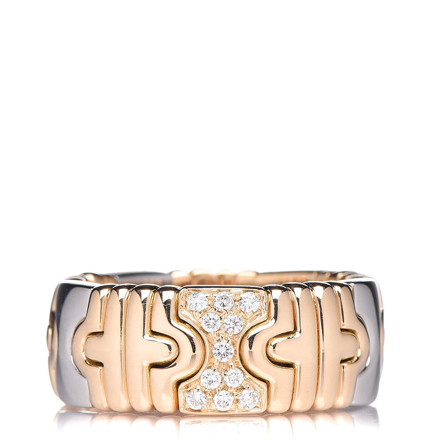 Stainless Steel 18K Yellow Gold Diamond Parentesi Ring 50 5.5