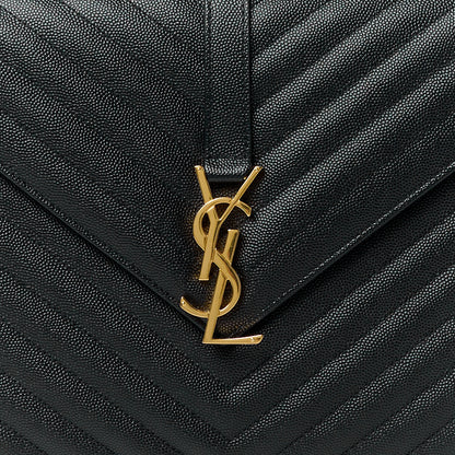 Saint Laurent SAINT LAURENT Grain De Poudre Matelasse Chevron Large Monogram Satchel Black 9 of 11