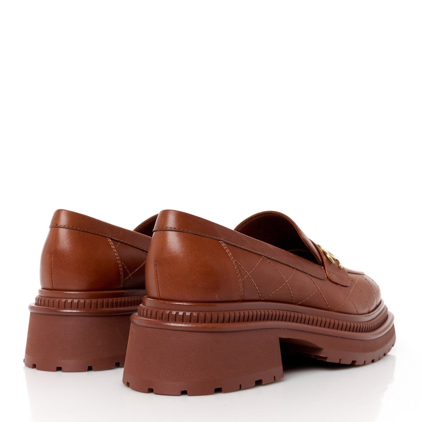 Calfskin Quilted CC Mocassin Loafers 36.5 Light Brown