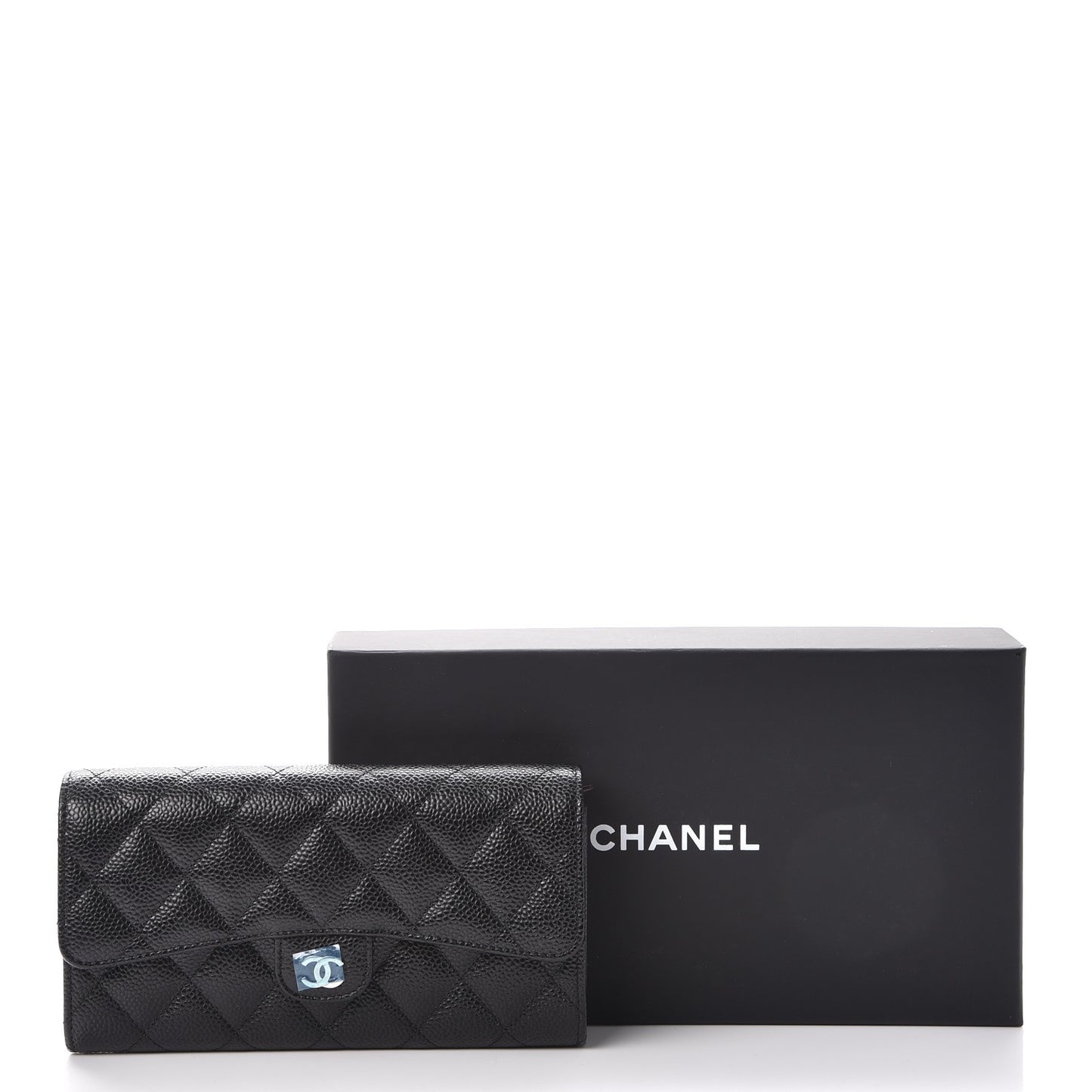 Caviar Quilted Large Flap Wallet Black