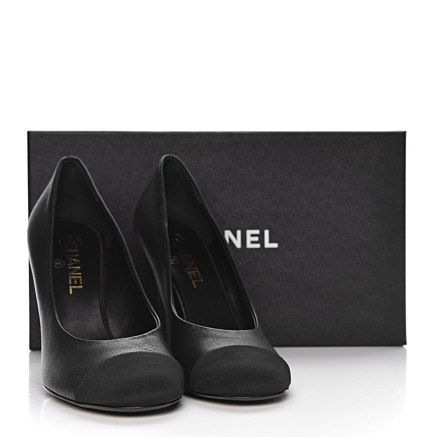 Chanel Lambskin Grosgrain Cap Toe CC Pumps 39 Black 9 of 9