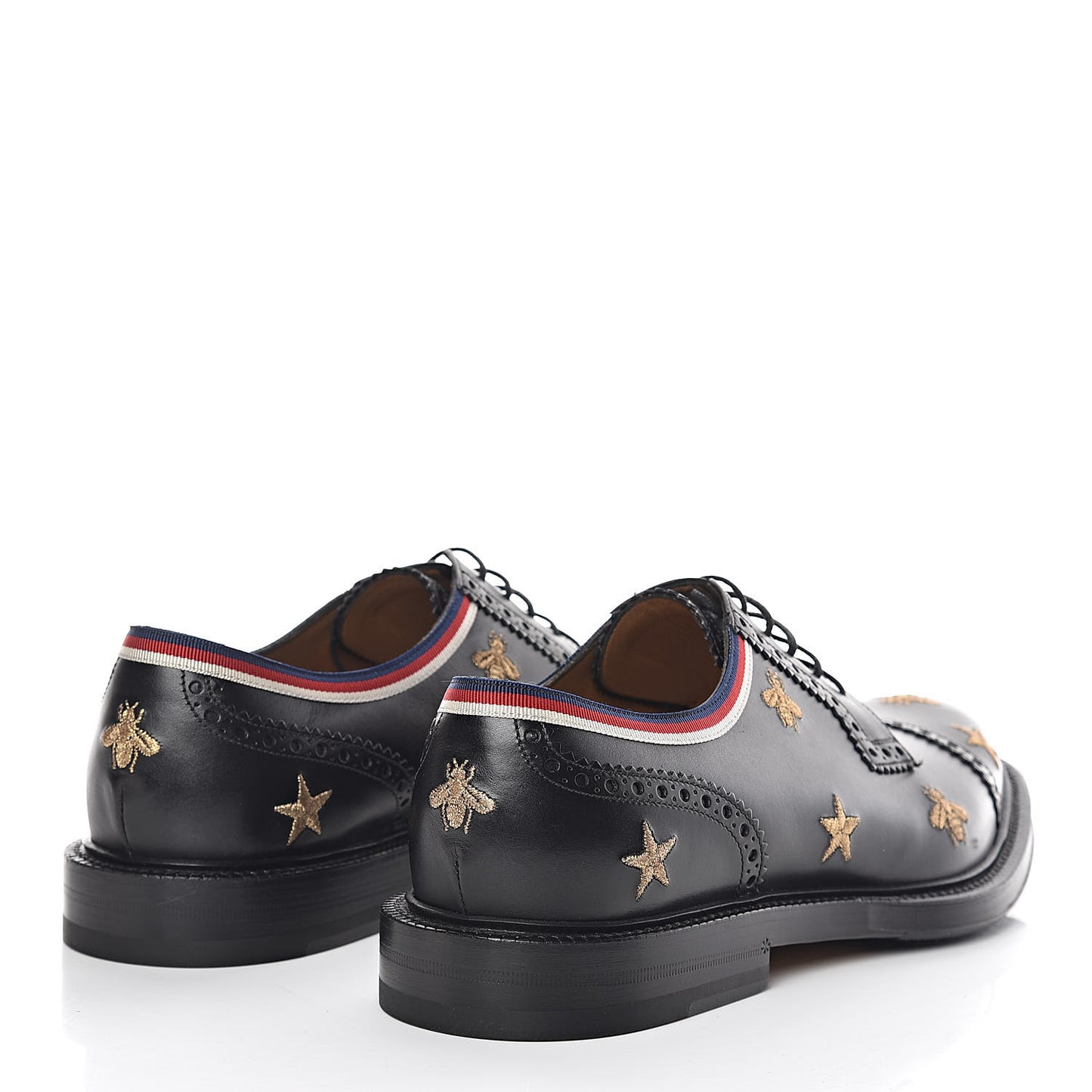 Calfskin Bee Star Embroidered Mens Captoe Derby Loafers 9 Black