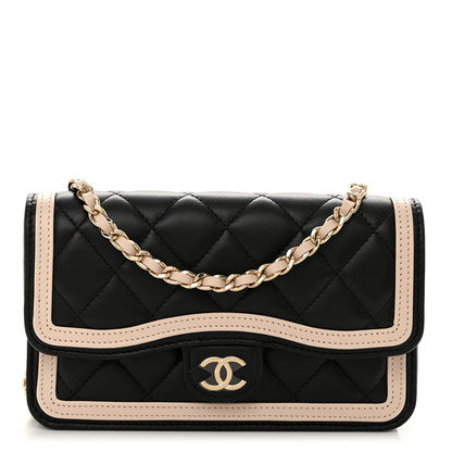 Chanel Lambskin Quilted Flap Phone Holder With Chain Black Beige Black Beige 1 of 12