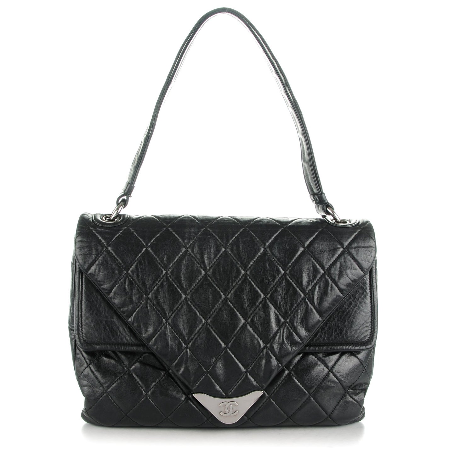 Lambskin Quilted Padded Envelope Flap Black