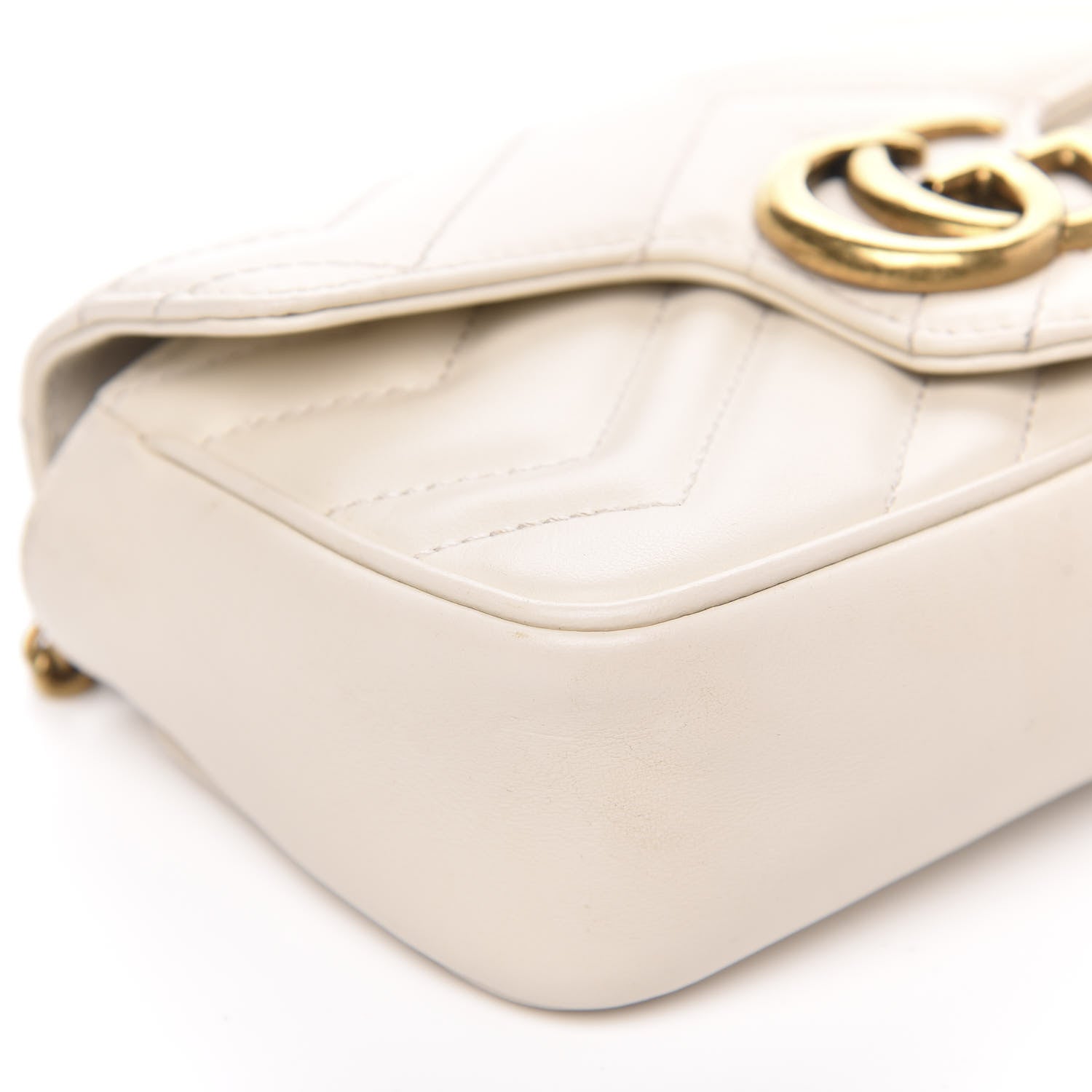 Gucci Calfskin Matelasse Super Mini GG Marmont Shoulder Bag White 8 of 12