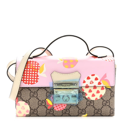 Gucci GG Supreme Monogram Les Pommes Mini Padlock Top Handle Shoulder Bag Beige Ebony Multicolor Cotton Candy Pink 1 of 11