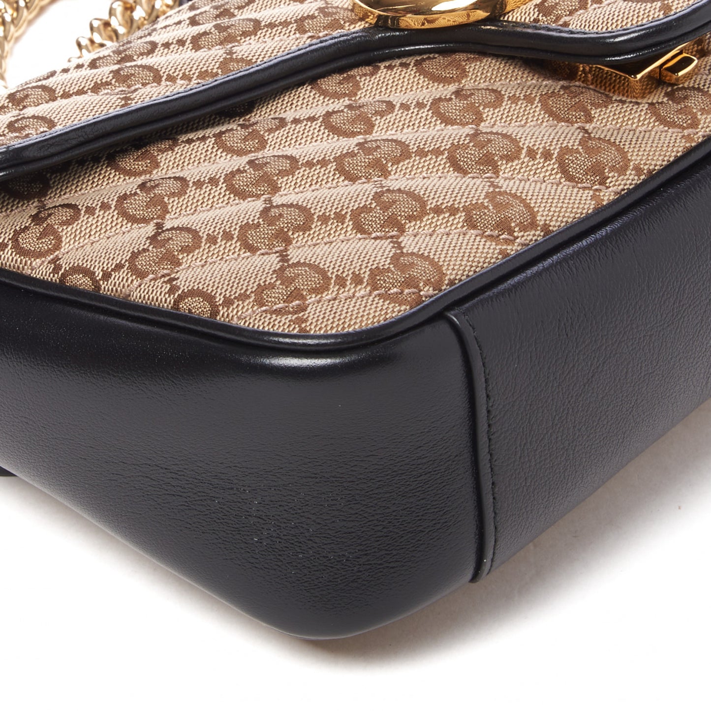 Monogram Matelasse Diagonal Small GG Marmont Shoulder Bag Beige Black