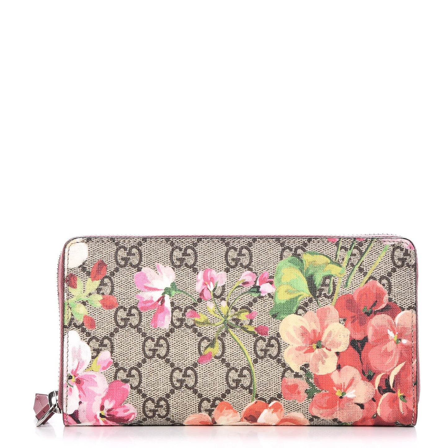 GG Supreme Monogram Blooms Zip Around Wallet Beige Multicolor Dry Rose