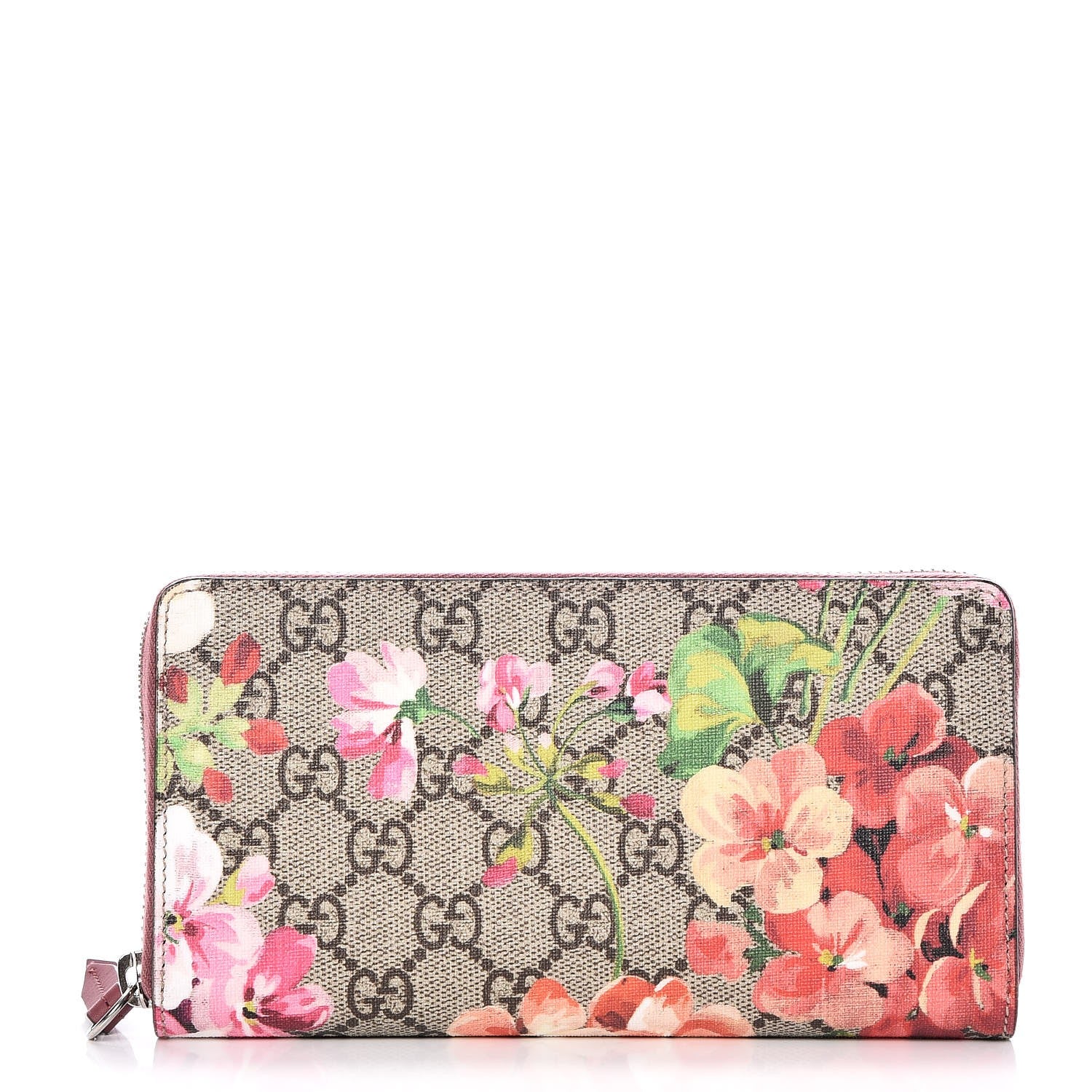 Gucci GG Supreme Monogram Blooms Zip Around Wallet Beige Multicolor Dry Rose 1 of 8