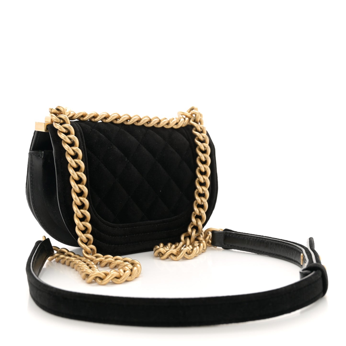 Velvet Quilted Mini Boy Messenger Bag Black