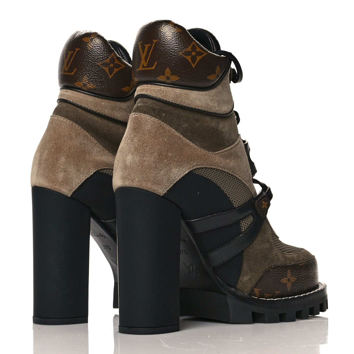 Suede Calfskin Monogram Star Trail Ankle Boots 37.5 Khaki