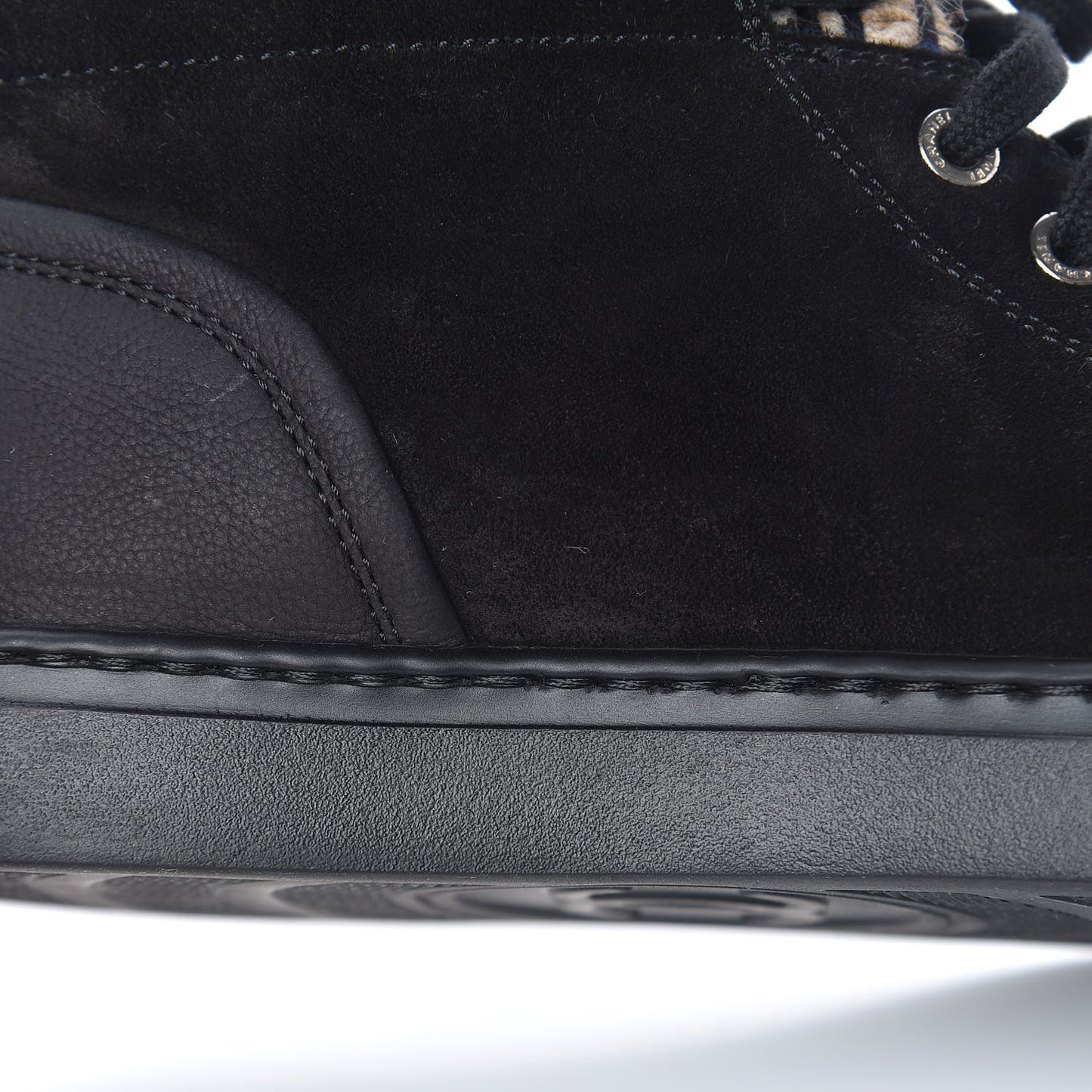 Suede Calfskin Tweed High Top Sneakers 36.5 Black