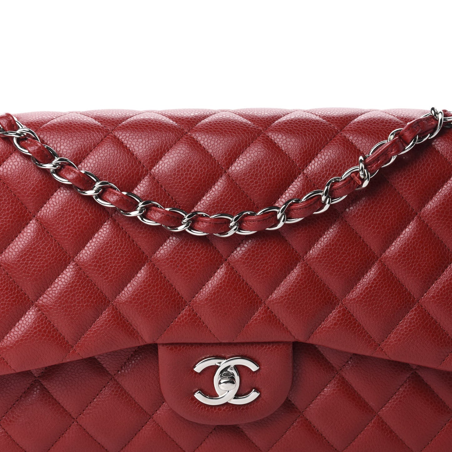Caviar Quilted Jumbo Double Flap Red