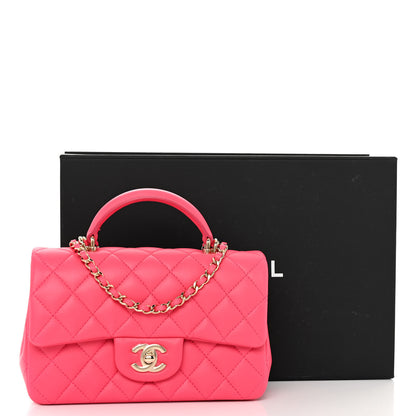 Chanel Lambskin Quilted Mini Top Handle Rectangular Flap Fuchsia 10 of 10