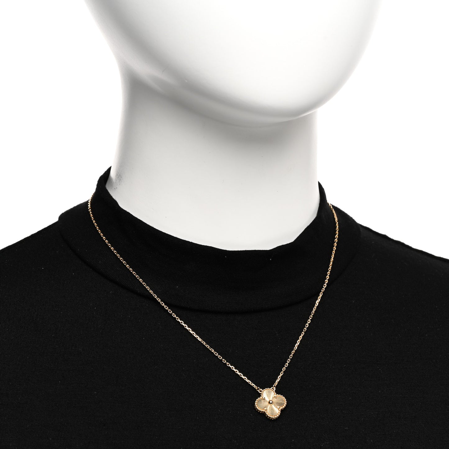 18K Yellow Gold Guilloche Vintage Alhambra Pendant Necklace