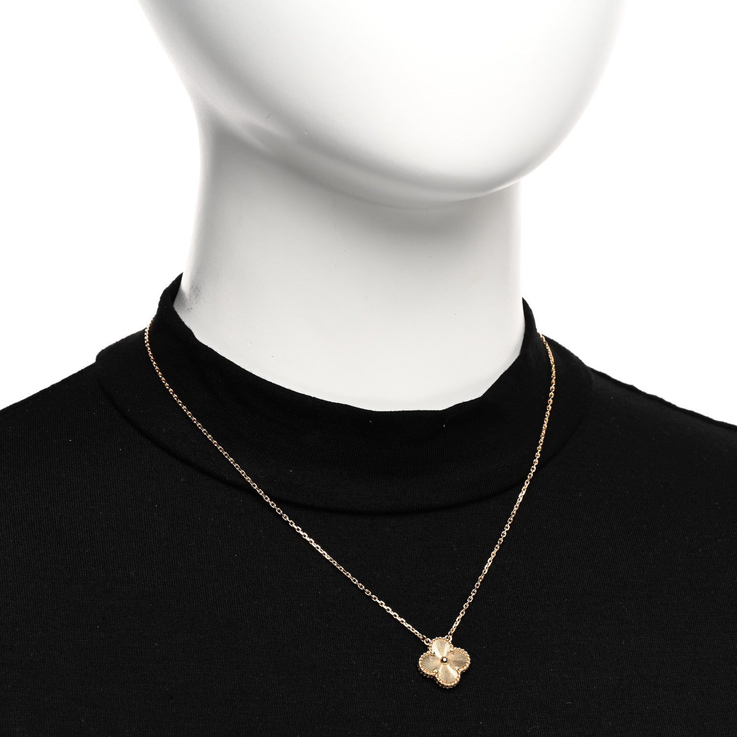Van Cleef & Arpels 18K Yellow Gold Guilloche Vintage Alhambra Pendant Necklace 2 of 5