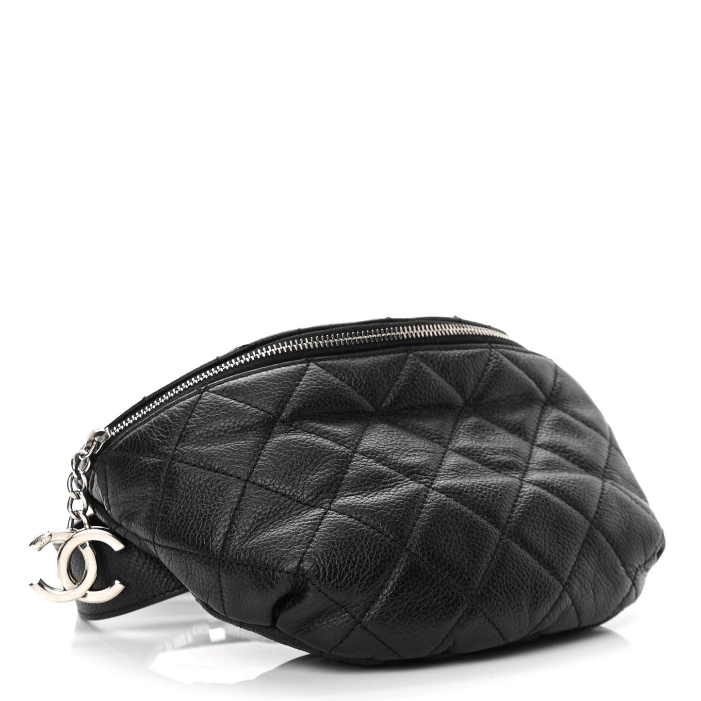 Grained Calfskin Quilted Waist Belt Bag Black
