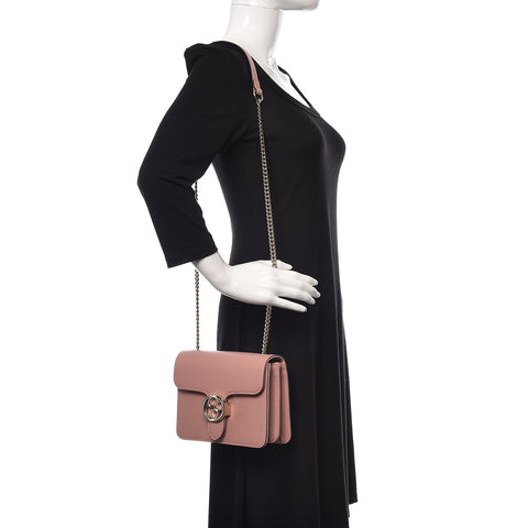 Dollar Calfskin Small Interlocking G Shoulder Bag Soft Pink