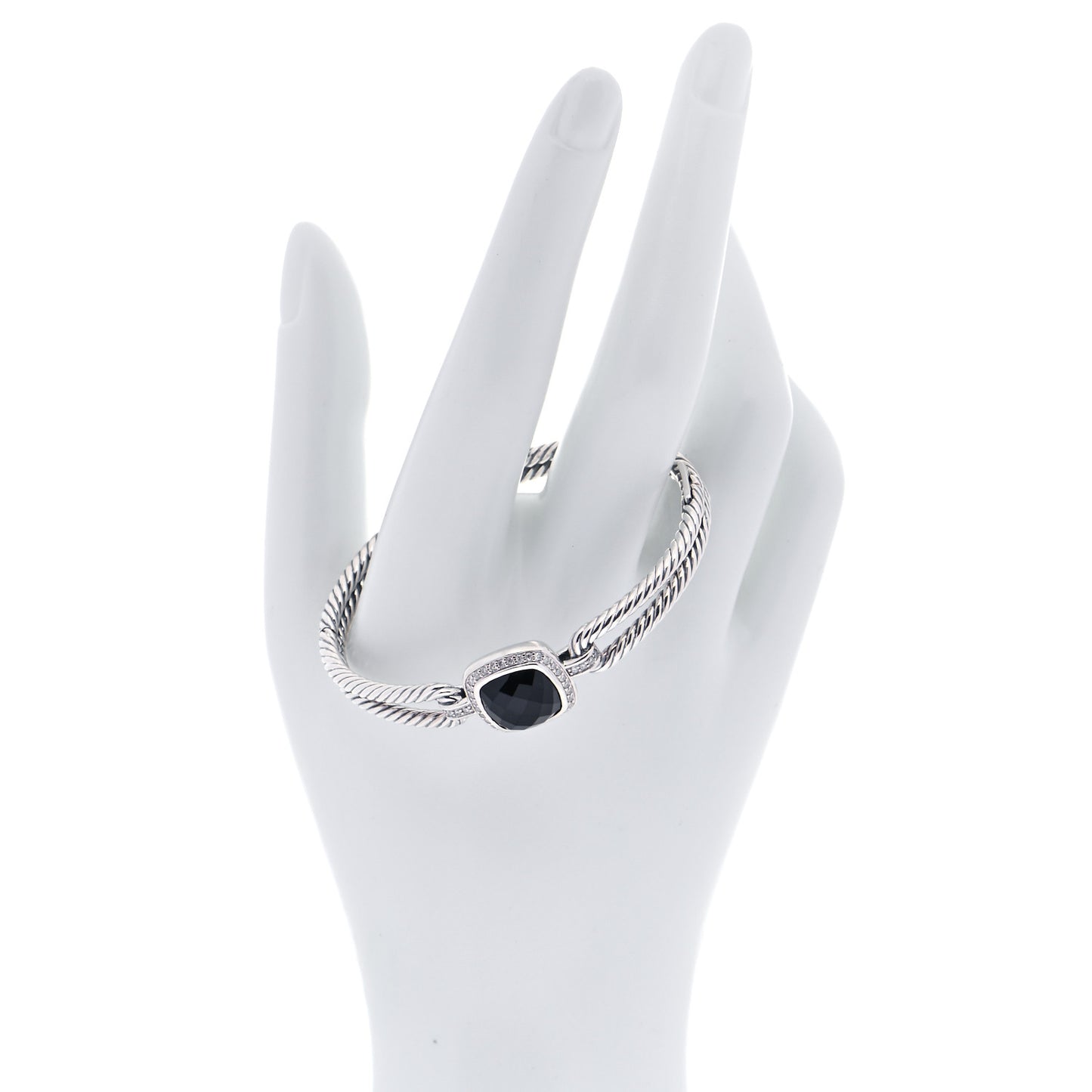 Sterling Silver Diamond Black Onyx Albion Cable Bracelet