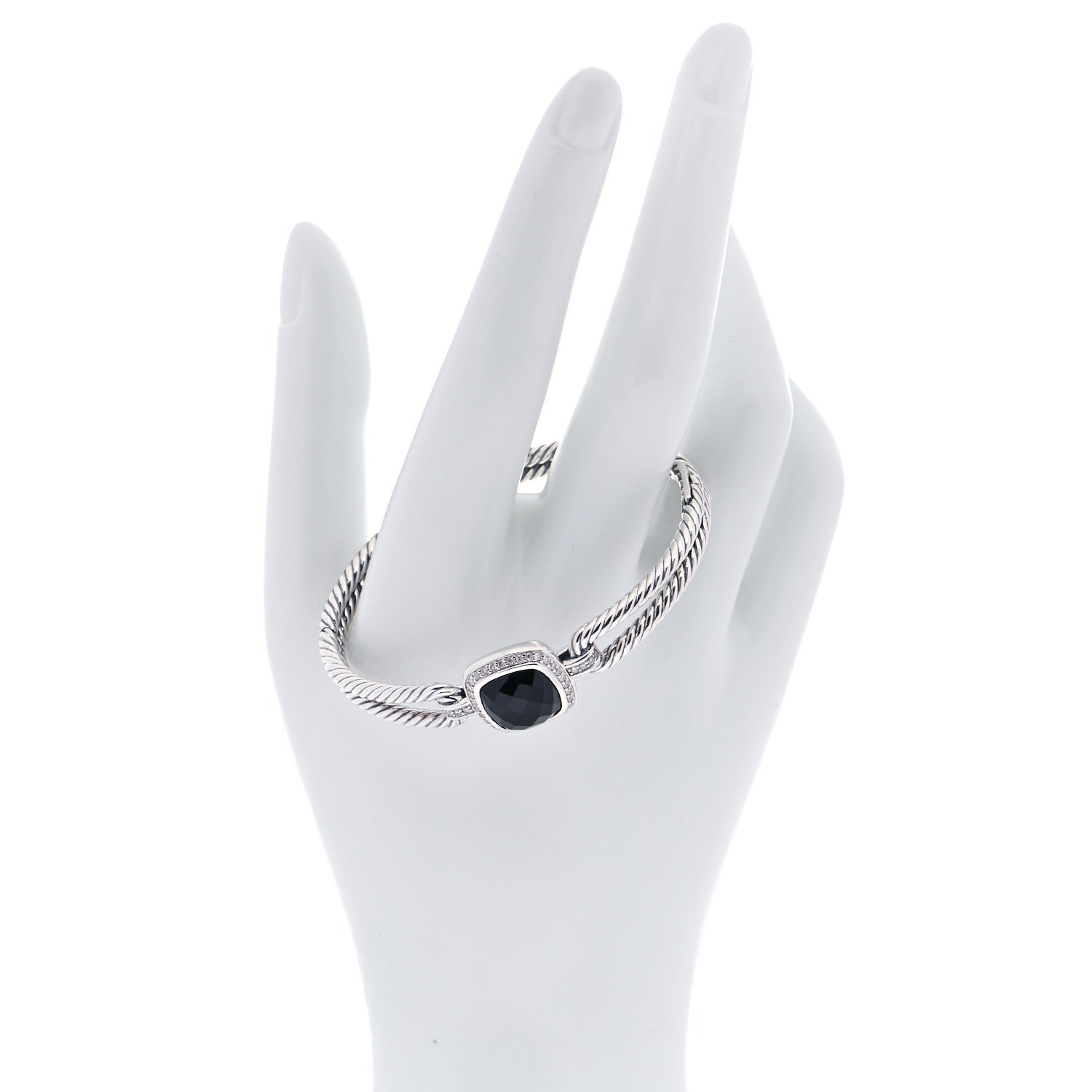 David Yurman Sterling Silver Diamond Black Onyx Albion Cable Bracelet 2 of 5
