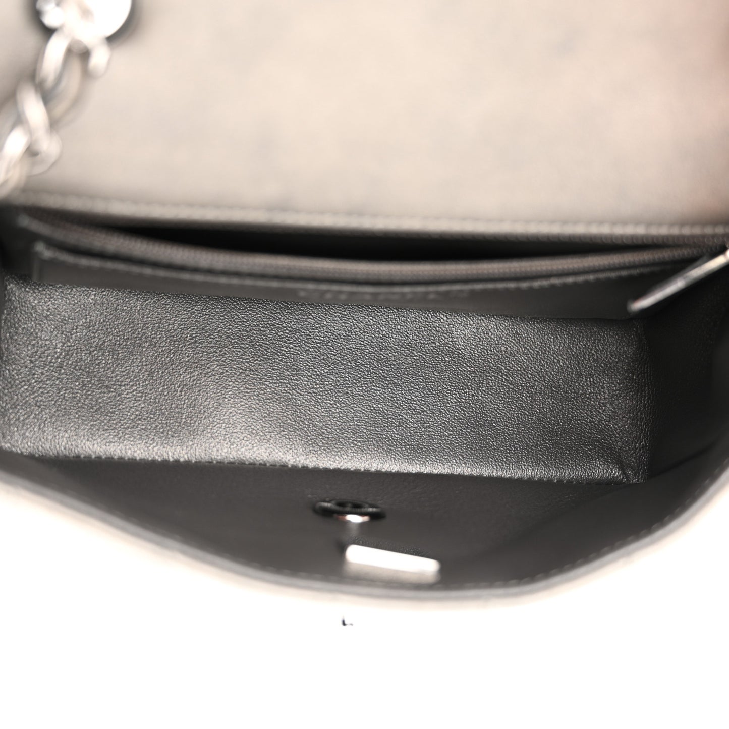 Metallic Lambskin Quilted Mini Rectangular Flap Dark Grey