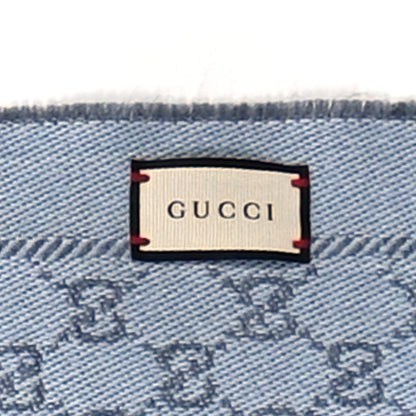 Gucci Wool GG Monogram Reversible New Sten Fringe Scarf Flannel Sky Blue 4 of 4