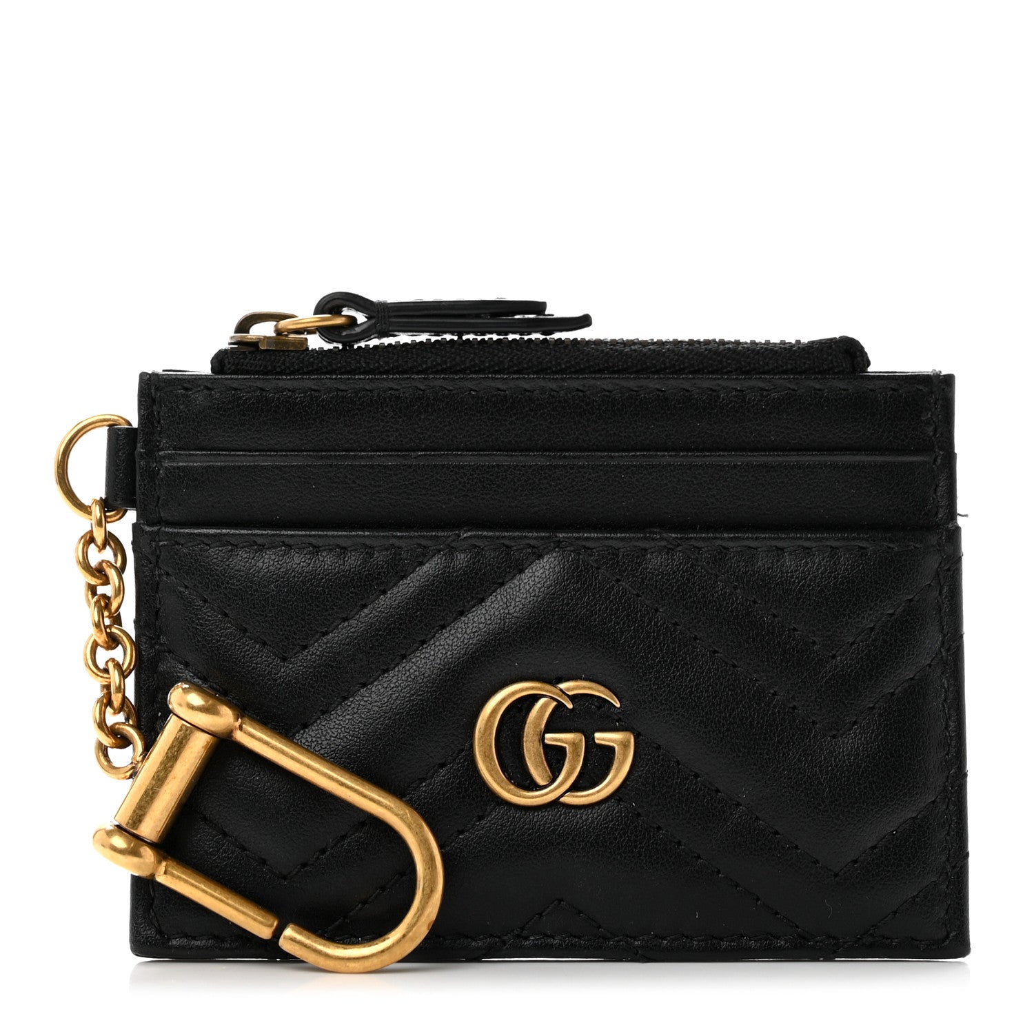 Gucci Calfskin Matelasse Chevron GG Marmont Key Case Card Holder Black 1 of 6