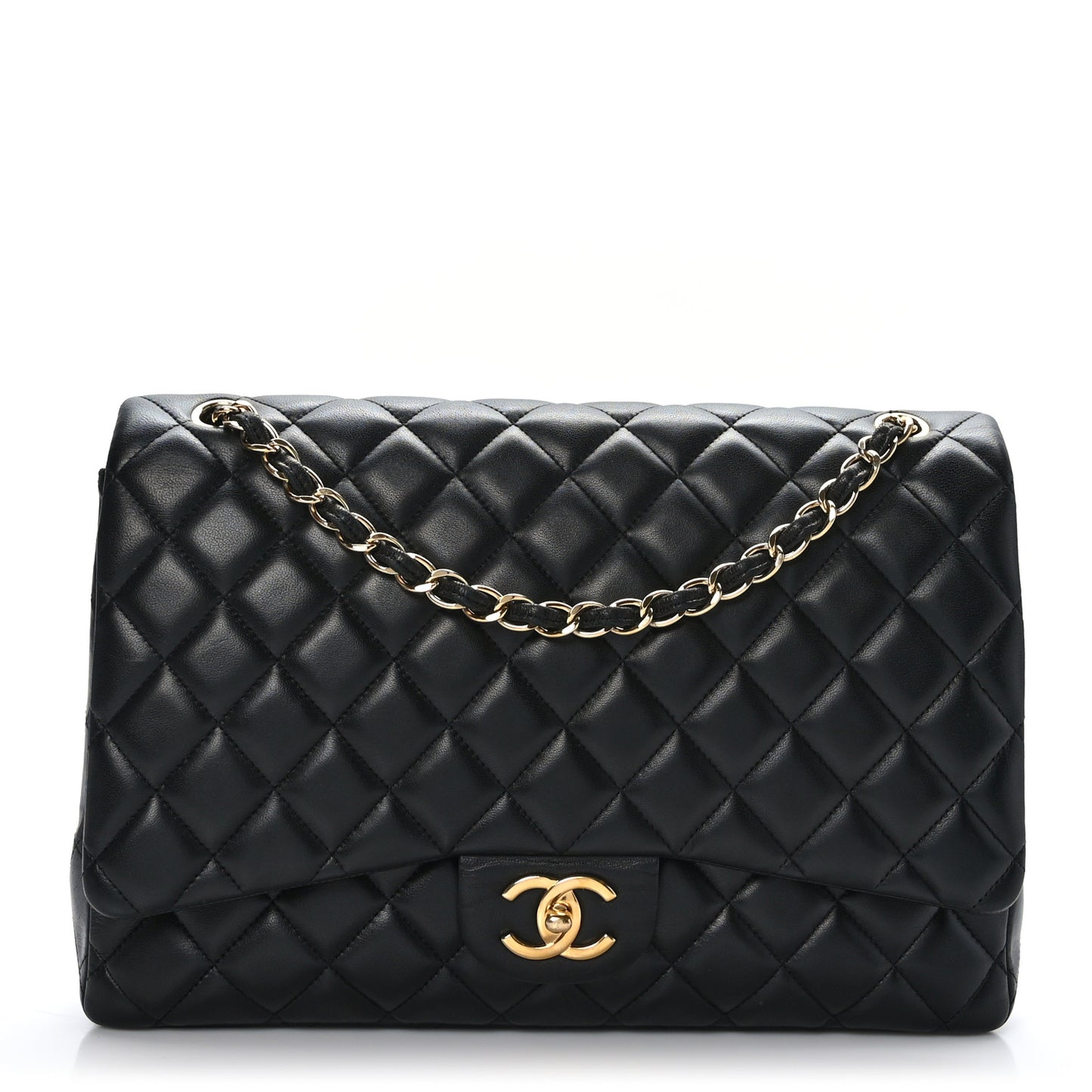 Lambskin Quilted Maxi Double Flap Black