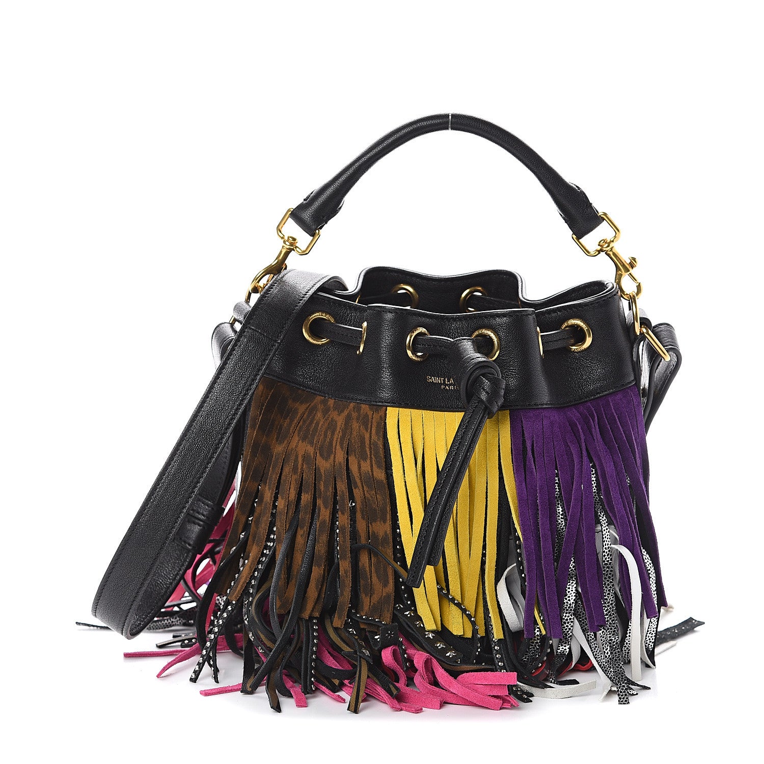 Saint Laurent Calfskin Small Emmanuelle Fringe Bucket Bag Multicolor 1 of 8