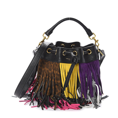 Saint Laurent Calfskin Small Emmanuelle Fringe Bucket Bag Multicolor 1 of 8