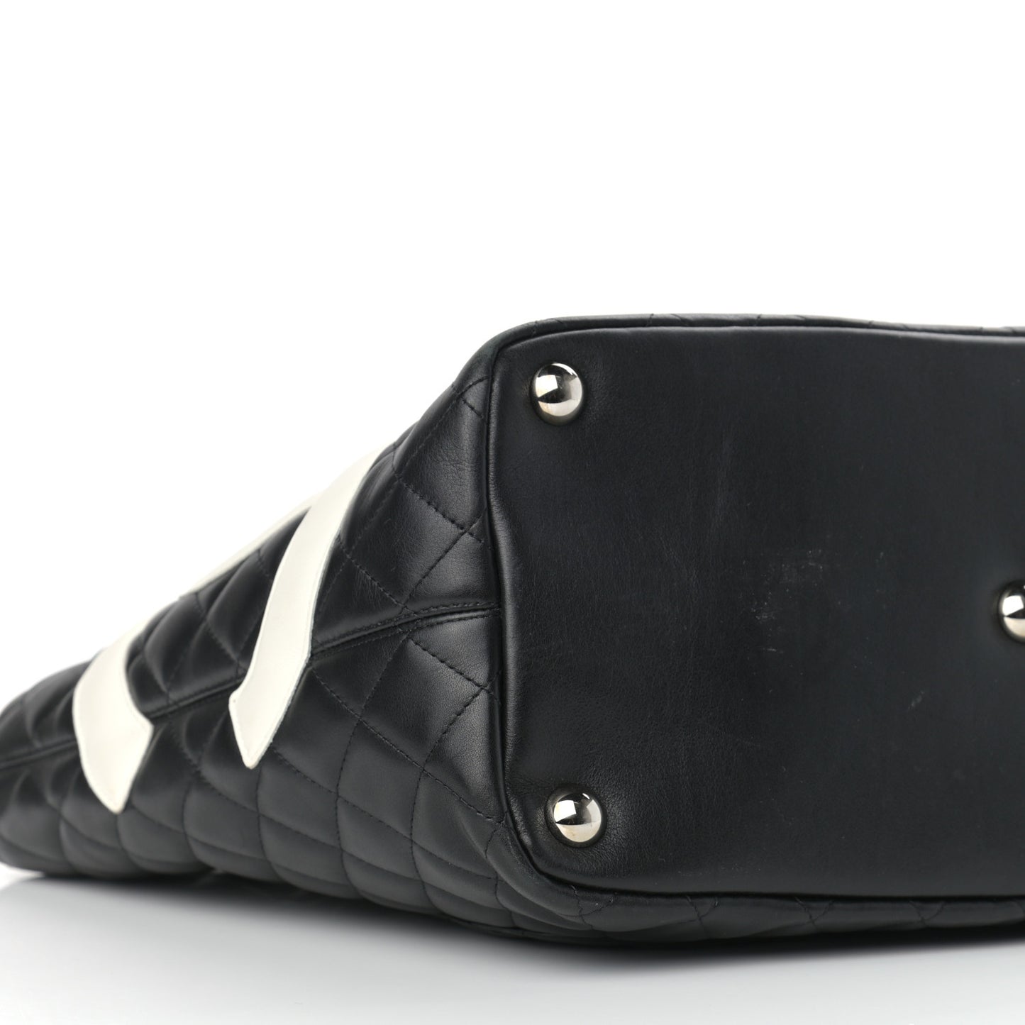 Calfskin Quilted Large Cambon Tote Black White