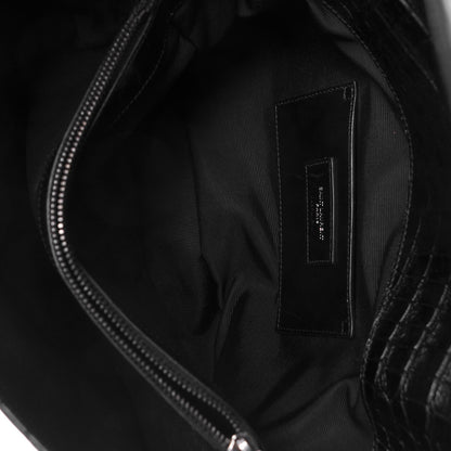 Saint Laurent Calfskin Crocodile Embossed Monogram Large College Satchel Black 8 of 8