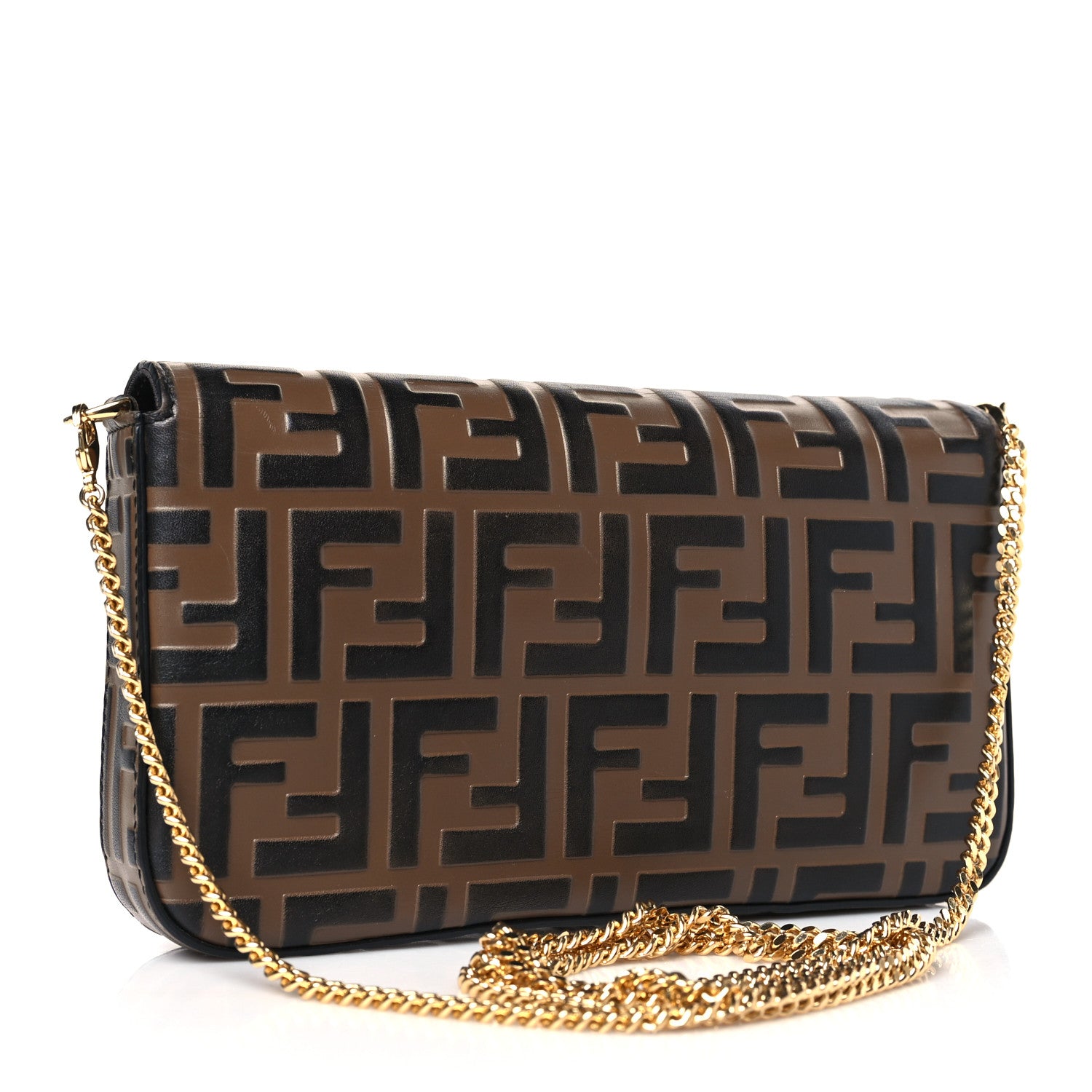 Fendi Vitello Soft F is Fendi Bi-Color FF 1974 Embossed Envelope Wallet On Chain with Pouches Maya Black 4 of 10