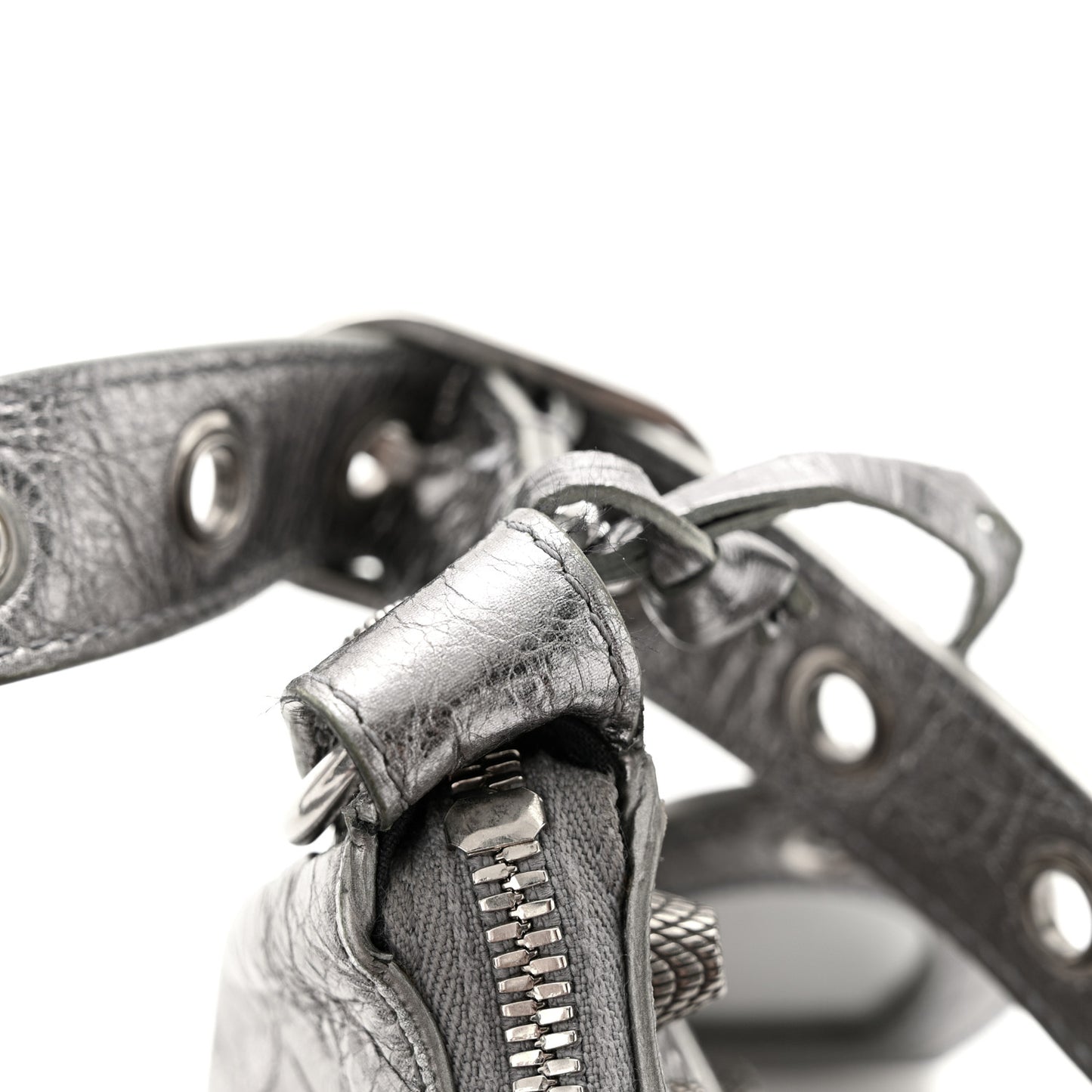 Metallic Agneau Arena Le Cagole Shoulder Bag XS Silver
