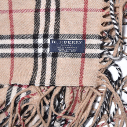 Burberry Cashmere House Check Fringe Scarf Camel 4 of 4